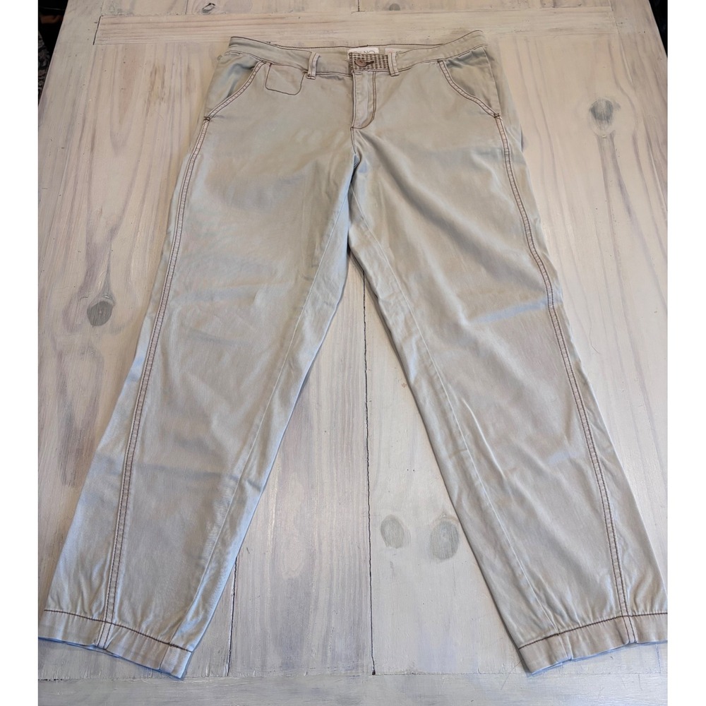 Anthropologie Chino Relaxed Pants Beige Tan Contrast Stitch Women Size 29